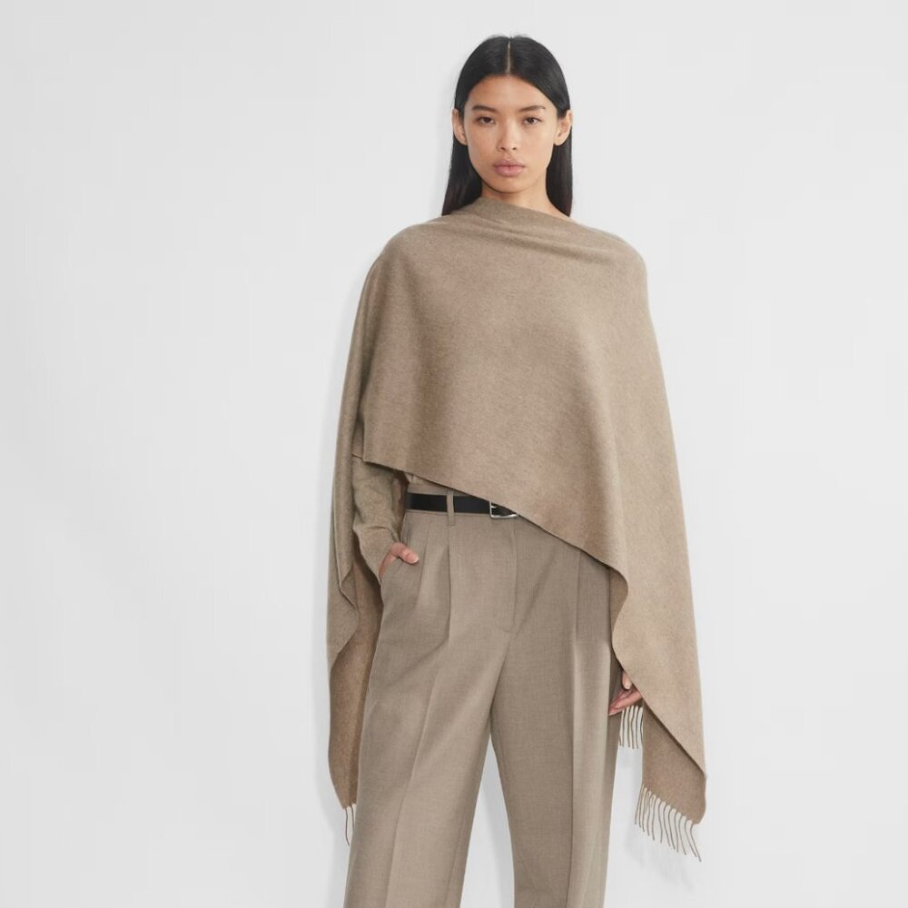 aritzia 100% cashmere large fringe scarf - heather nomad taupe